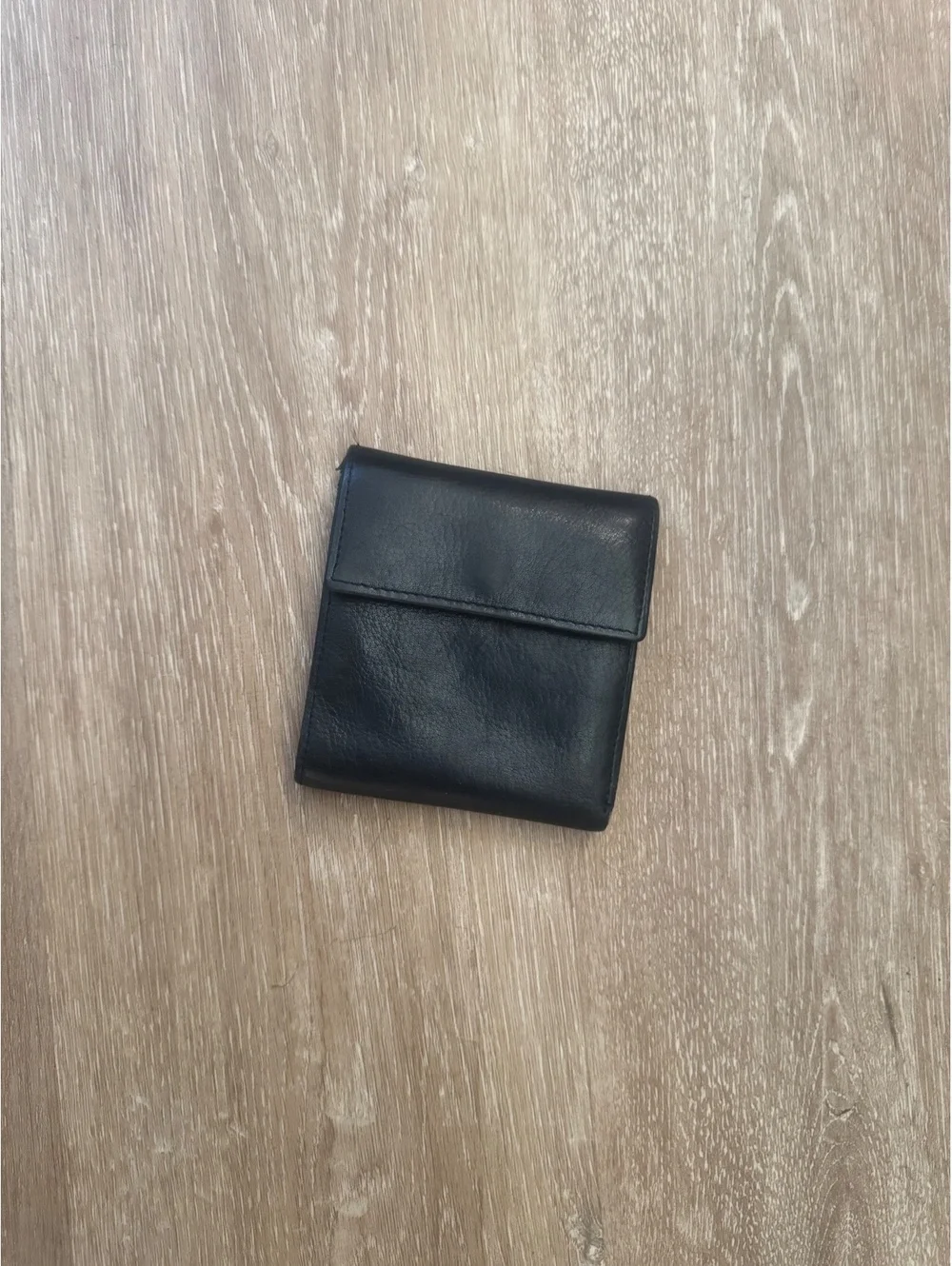 Black Leather Bi-Fold Wallet with ID Window and Card Slots